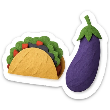 paper craft style taco and eggplant together sticker