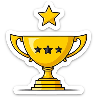 golden trophy with 5 stars, award emblem sticker