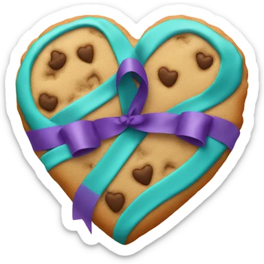 Cookie heart with teal purple ribbon loop sticker