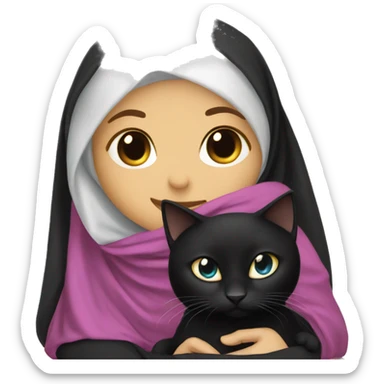 Black cat sitting in Emo girls lap with hijab sticker