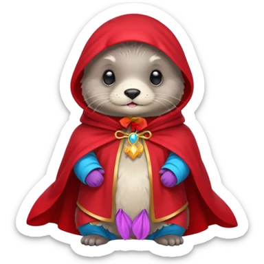 baby grey otter, in magic red cloak sticker