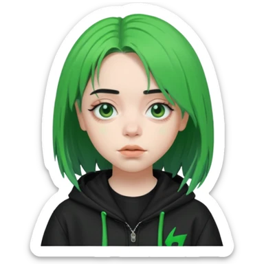 billie eilish green black hair sticker