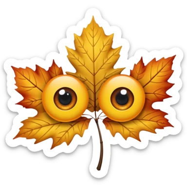 feuille d'érable couleur vermeille, deux yeux ronds noirs brillants sticker