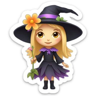 Little witch with fairy wings with a flower sticker