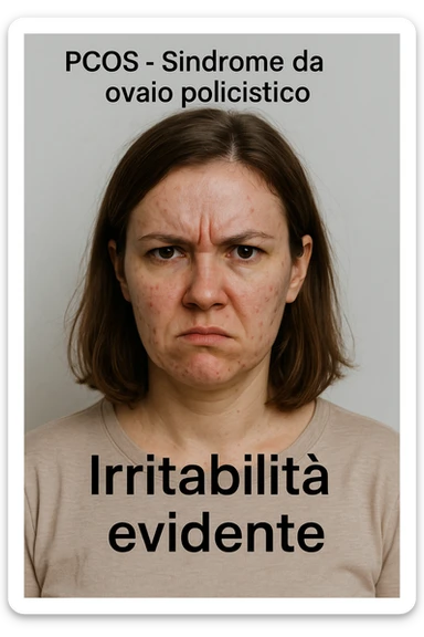 Donna con pcos e irritabilità come sindrome evidente immagine realistiche in italiano sticker