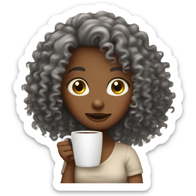 Curly Hair Girl whos drinking coffie sticker