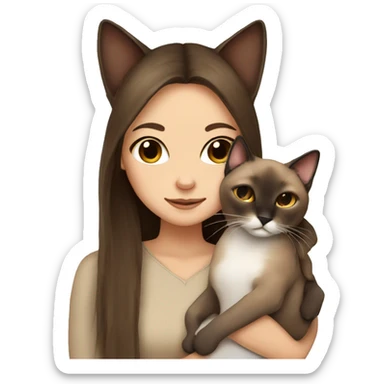  Siamese cat cuddling brown long hair girl sticker