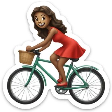 smiling girl in red dress riding a bike sticker