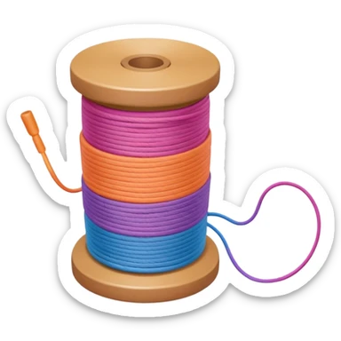 showing a hand neatly winding thread around a spool, yarn reel, or cable roll — showing the action of wrapping or coiling something around — smooth motion lines indicating circular movement, clean colorful emoji-style design sticker