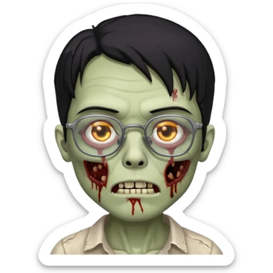 zumbie de cabelo preto medio,olhos pretos e oculos quadrados pequeno sticker