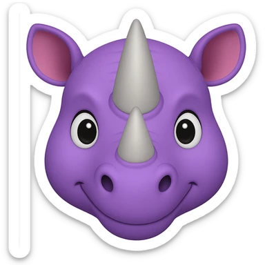 Add two big, normal grey rhino horns to the face, keeping the purple rhino emoji style, no background. The style should resemble the purple rhino emoji style with no background. sticker