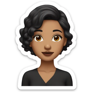A South Asian girl with skin, black wavy short hair and pale pink lips sticker