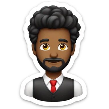 Homem com cabelo preto e rosto arredondado com a blusa de sua empresa estando escrita do lado Geo Referência de cor vermelha sticker