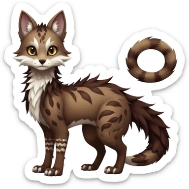 Kawaii dark edgy brown beige white fantasy ethereal feline-vernid-sergal-fursona animal creature with a tufted tail full body with intricate markings  sticker