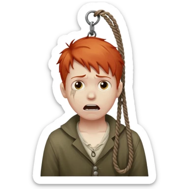 red headed boy hanging by his neck from a noose sticker