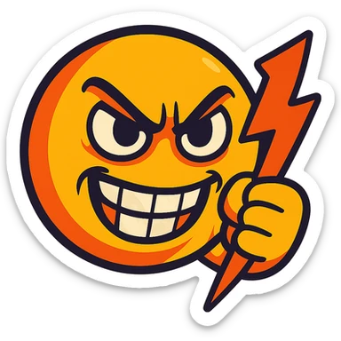 revenge emoji, cartoon style, bold and expressive, dramatic facial expression, suitable for conveying a sense of payback or retribution, vibrant colors sticker
