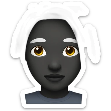 only face of human with black skin and round face with small eyes and long white hair sticker