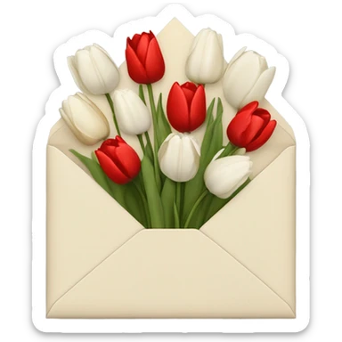 Light beige Envelope with 4 red tulips and 4 white tulips in. Make the envelope full and the envelope should be off white colour sticker