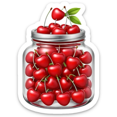 Realistic glass jar with silver metallic lid filled with maraschino cherries inside of it. sticker