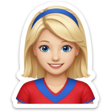 Cheerleader with blonde hair and blue eyes in a red and blue uniform sticker