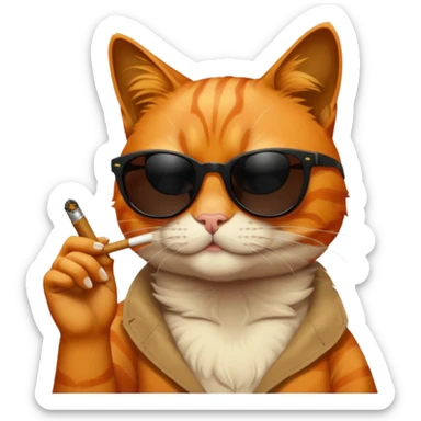 Orange cat with black sunglasses somoking small joint sticker