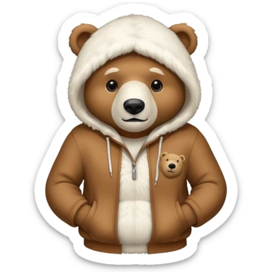 A polar bear wearing a brown bear hoodie sticker