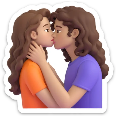 long light brown hair girl with pale skin and boy with dark curly hair and tanned skin kissing sticker