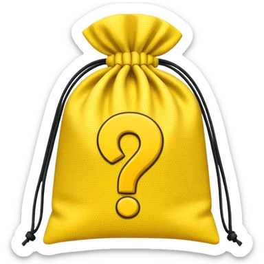 tied bag printed with q&a stuffed with yellow question marks sticker