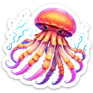 Neon glowing jellyfish-crab-squi sticker