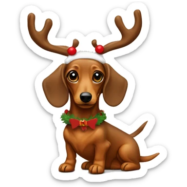 Mini long haired tan dachshund dressed like Rudolph sticker