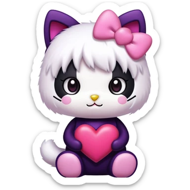 hello kitty kuromi holding a heart sticker