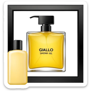 Set giallo contente un profumo una crema corpo e un bagno doggia  sticker