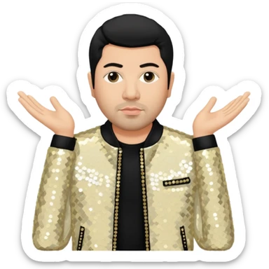 Chino Moreno with ivory sequin jacket, black shirt sticker