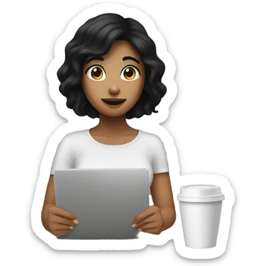 Girl with black hair asking for coffee sticker