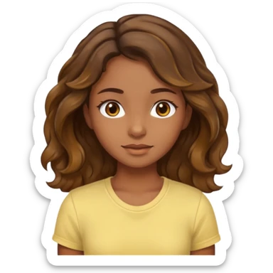  a kinda brown skin girl with brown wavy hair with highlights with brown eyes with a light yellow shirt sticker