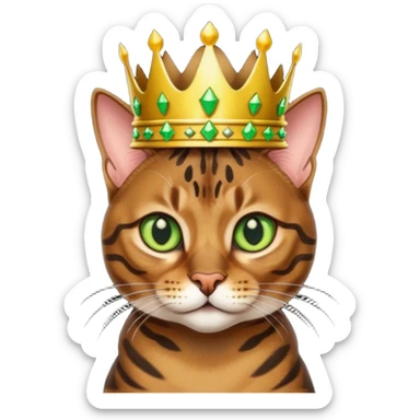 dark brown bengal cat with crown with green eyes sticker