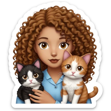 Light brown girl with curly hair and black and white cat sticker