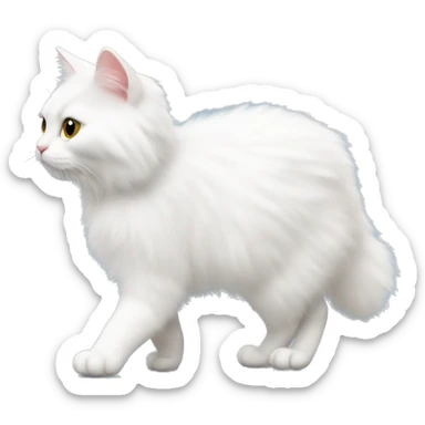 Fluffy white cat is walking to the left. It is seen from his profile  sticker