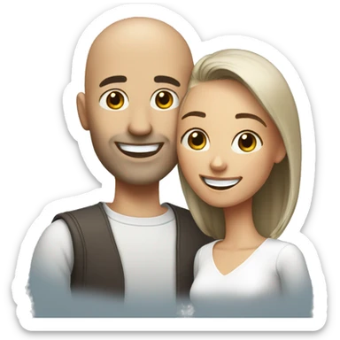 happy couple with smiles bald man sticker