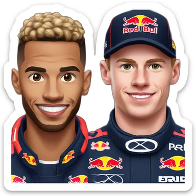 Lewis Hamilton and Max Verstappen in Red Bull sticker