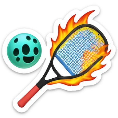 Flames and a Pickleball flying off of a non wood Pickleball paddle with no holes in it sticker