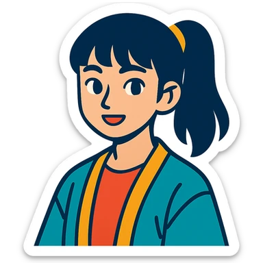 young 20-year-old Japanese girl, vibrant toon style sticker