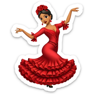 Cinematic Realistic Flamenco Dance Emoji, depicted as a passionate expressive flamenco performance with dramatic costumes and dynamic fiery movements, rendered with vibrant textures and bold energetic lighting that captures its intense rhythm. sticker
