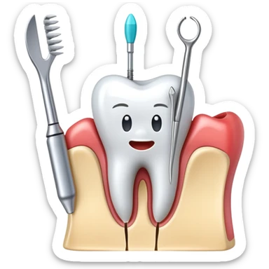 tooth with dental tools performing a root canal treatment, simple and clear sticker