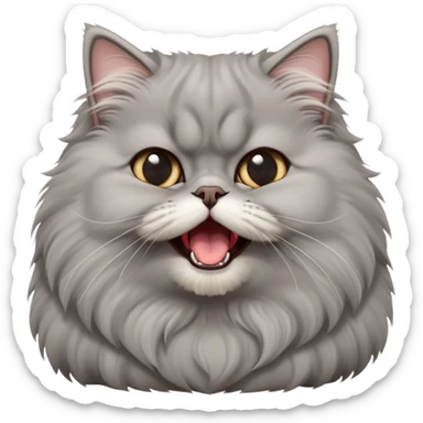 cinematic-adorable-big-eyed-fluffy-grey-persian-cat-portrait-emoji,-head-tilted-playfully-with-a-cute,-exaggerated-yawn,-fluffy-grey,-simplified-yet-irresistibly-cute-features sticker
