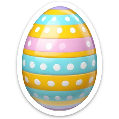 3D emoji of a colorful Easter egg with glossy surface, pastel patterns like stripes and dots. Cute, shiny, high-res style on a white background with soft shadow. sticker