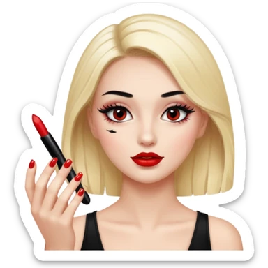 Girl doing make up with glossy nails and eyelashes sticker