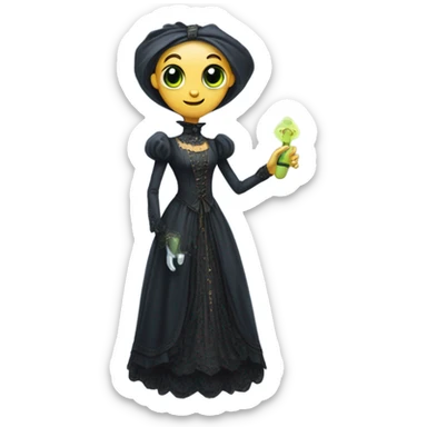alien galora in Victorian dress elegant, full body, holding usb key sticker