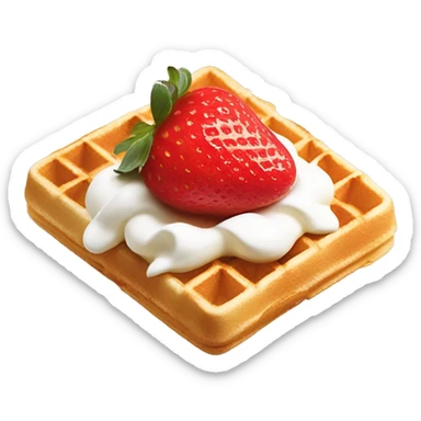 square waffle with dollop of whipped cream and strawberries on top sticker
