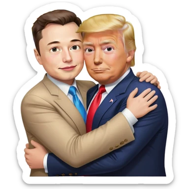elon musk and donald trump hugging with a rainbow  sticker